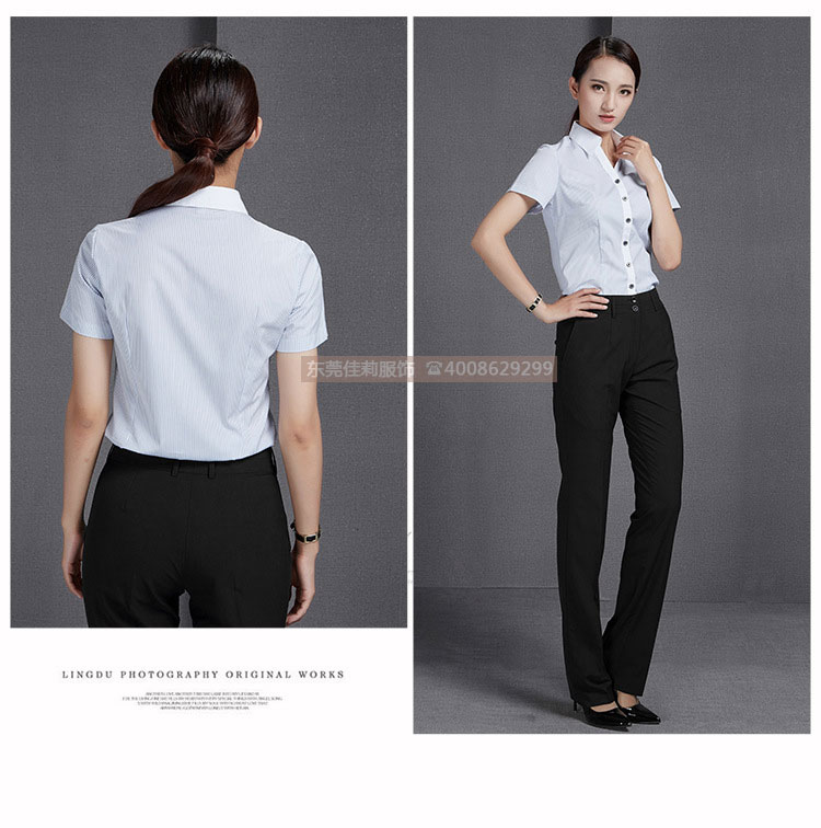 辦公條紋女士襯衣 修身襯衫-效果圖3